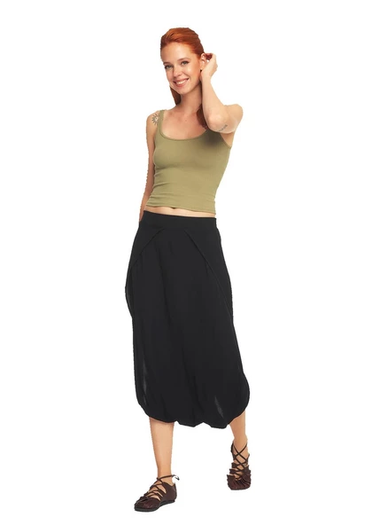 Düşük Lastikli Bel Etek Pantolon - 5