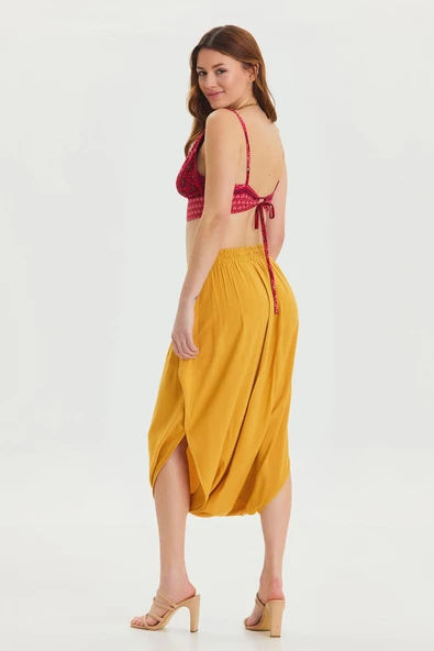 Düşük Lastikli Bel Etek Pantolon - 5