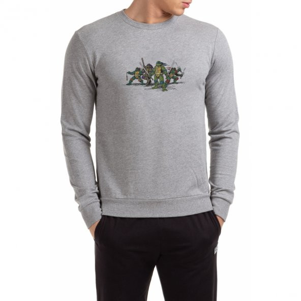 Retro Ninja Turtles Metal Rock Music Baskılı Gri Erkek Örme Sweatshirt Uzun kol