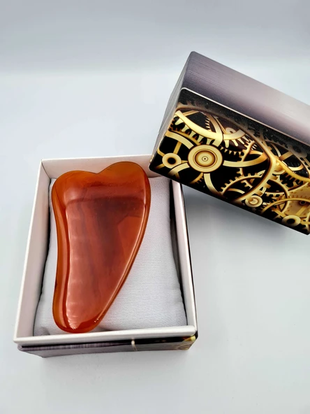 GÜMÜŞTEL EL SANATLARI Sertifikalı Akik Taşı Orijinal Doğal Taş Gua Sha Masaj Taşı