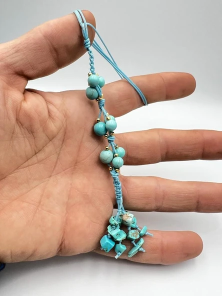 GÜMÜŞTEL EL SANATLARI Sertifikalı Doğal Taş Turkuaz Sallanan Dikiz Ayna Süsü Yeni Trend Araç Ayna Süsü El Yapımı - 2