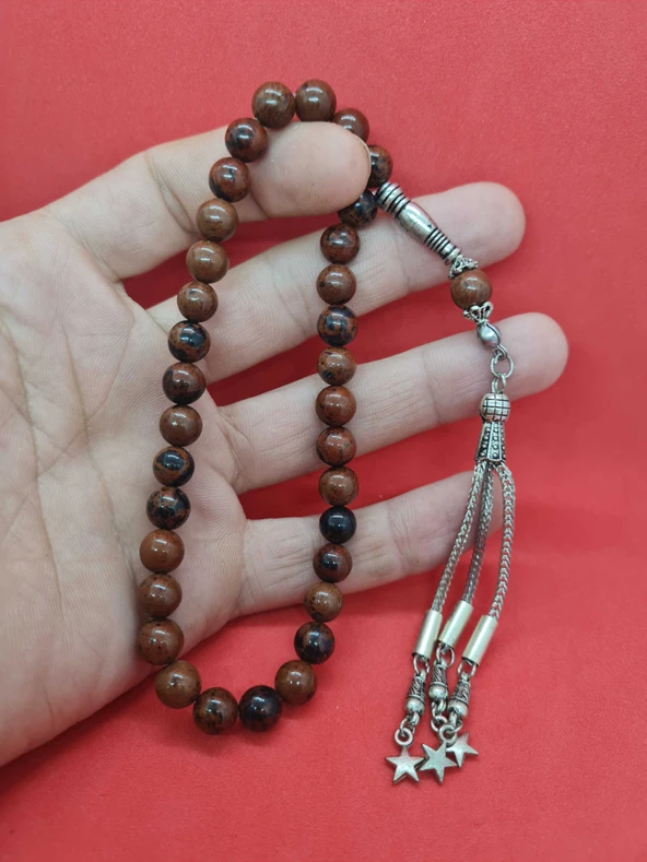 GÜMÜŞTEL EL SANATLARI Sertifikalı Doğal Obsidyen Doğal Taş Tesbih 8 Mm