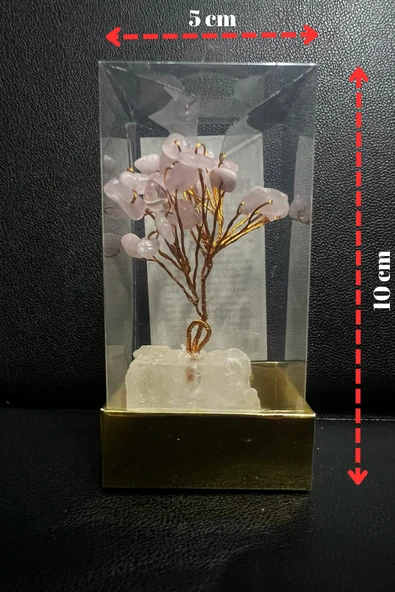 GÜMÜŞTEL EL SANATLARI Sertifikalı Doğal Taş Pembe Kuvars Taşı Dekoratif El Yapımı Ağaç - 2