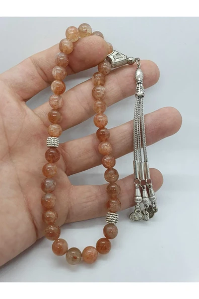 GÜMÜŞTEL EL SANATLARI Sertifikalı Güneş Doğal Taş Tesbih 8 Mm Bal Renk