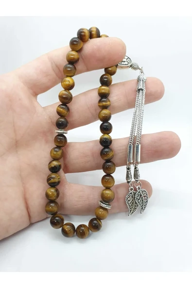 GÜMÜŞTEL EL SANATLARI Sertifikalı Kaplan Gözü Doğal Taş Tesbih 8 Mm