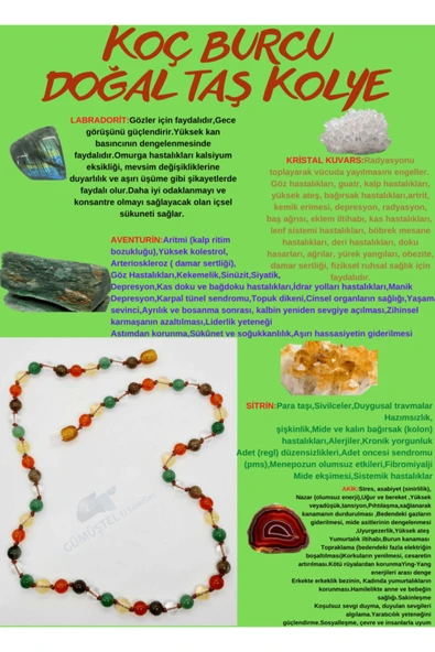 GÜMÜŞTEL EL SANATLARI Sertifikalı Özel Tasarım Koç Burcu Kolye Labradorit Kristal Kuvars Aventurin Sitrin Akik ürün görseli 1