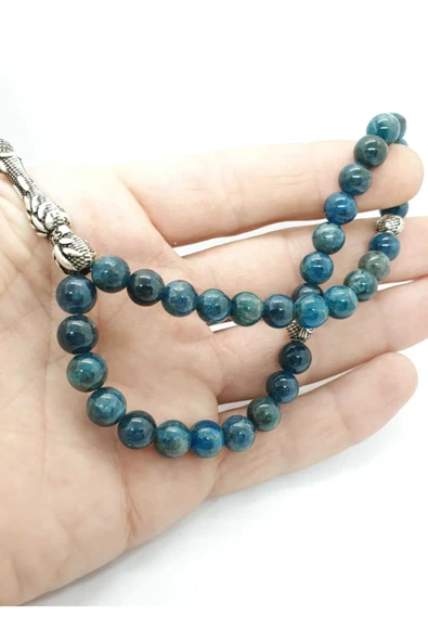 GÜMÜŞTEL EL SANATLARI Sertifikalı Apatit Doğal Taş Tesbih 8 Mm - Resim 3