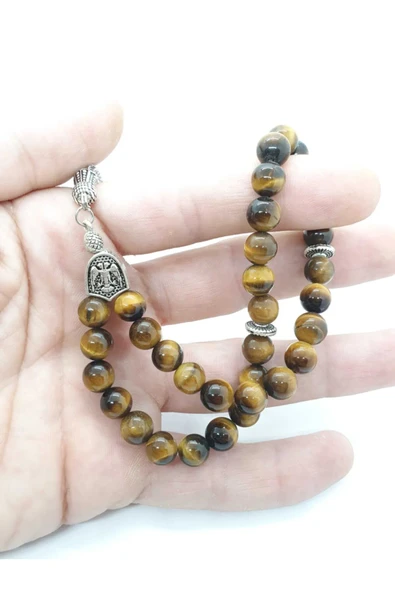 GÜMÜŞTEL EL SANATLARI Sertifikalı Kaplan Gözü Doğal Taş Tesbih 8 Mm - 3