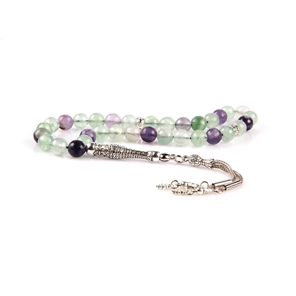 GÜMÜŞTEL EL SANATLARI Sertifikalı Florit Taşı Tesbih Orijinal Doğal Taş 8 Mm - Resim 2