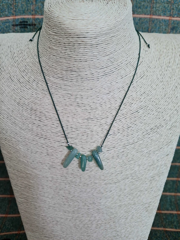 GÜMÜŞTEL EL SANATLARI Sertifikalı Doğal Yeşim Taşı Tasarım Kolye Makrome Ayarlı Kilit Sistemi - Resim 3