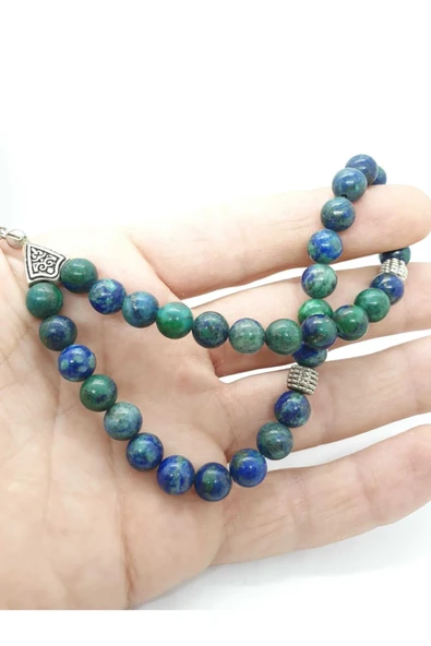 GÜMÜŞTEL EL SANATLARI Sertifikalı Azurit Doğal Taş Tesbih 8 Mm Aaa Kalite - 3