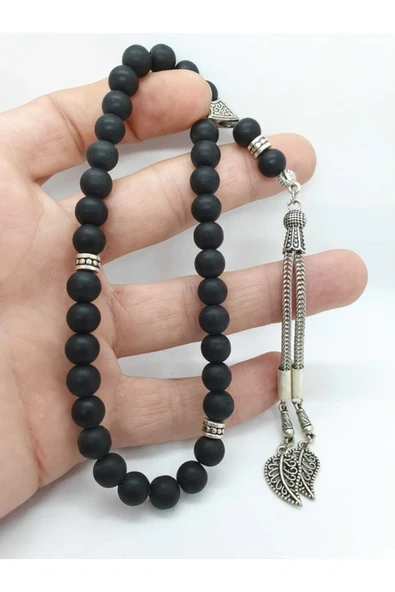 GÜMÜŞTEL EL SANATLARI Sertifikalı Doğal Taş Mat Oniks Taşı 8 Mm Tesbih