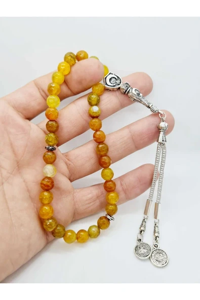 GÜMÜŞTEL EL SANATLARI Sertifikalı Akik Doğal Taş Tesbih Faset Kesim 8mm - Resim 3