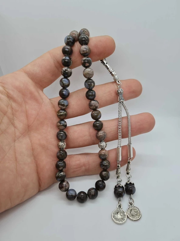 GÜMÜŞTEL EL SANATLARI Sertifikalı Fosilli Opal Doğal Taş Tesbih Aaa Kalite 8mm