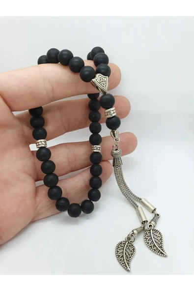 GÜMÜŞTEL EL SANATLARI Sertifikalı Doğal Taş Mat Oniks Taşı 8 Mm Tesbih - Resim 3