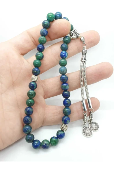 GÜMÜŞTEL EL SANATLARI Sertifikalı Azurit Doğal Taş Tesbih 8 Mm Aaa Kalite