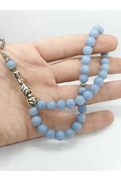 GÜMÜŞTEL EL SANATLARI Sertifikalı Anjelit Melek Taşı 8 Mm Orijinal Doğal Taş Tesbih - 3