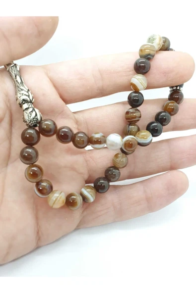 GÜMÜŞTEL EL SANATLARI Sertifikalı Süleymaniye Akik Taşı Doğal Taş Tesbih 8 Mm Kahve Damarlı - 3