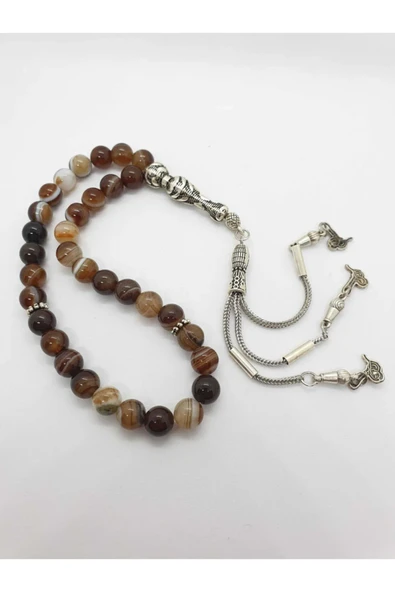 GÜMÜŞTEL EL SANATLARI Sertifikalı Süleymaniye Akik Taşı Doğal Taş Tesbih 8 Mm Kahve Damarlı - 2