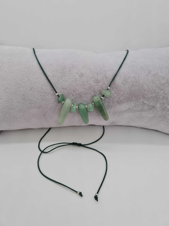 GÜMÜŞTEL EL SANATLARI Sertifikalı Doğal Yeşim Taşı Tasarım Kolye Makrome Ayarlı Kilit Sistemi ürün görseli 1