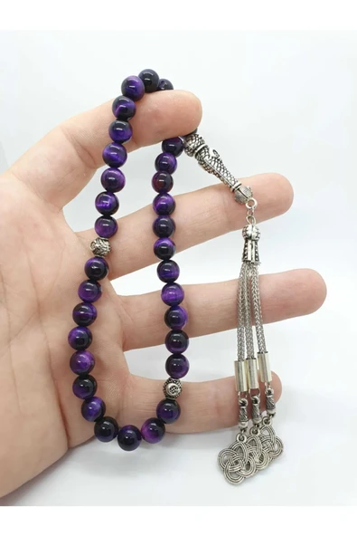 GÜMÜŞTEL EL SANATLARI Sertifikalı Kaplan Gözü Doğal Taş Tesbih 8 Mm Kalite Aaa