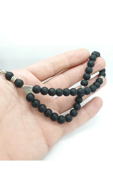 GÜMÜŞTEL EL SANATLARI Sertifikalı Doğal Taş Mat Oniks Taşı 8 Mm Tesbih - Resim 2