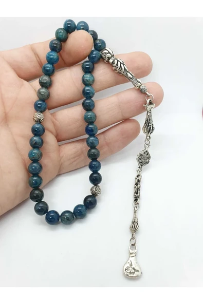 GÜMÜŞTEL EL SANATLARI Sertifikalı Apatit Doğal Taş Tesbih 8 Mm