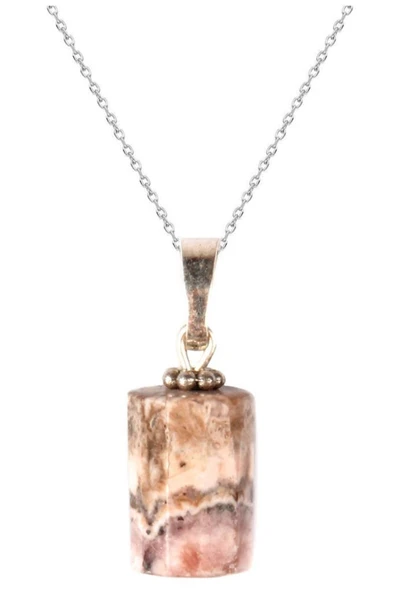 GÜMÜŞTEL EL SANATLARI Sertifikalı Rodokrozit Taşı Kolye Silindir Doğal Taş - 2