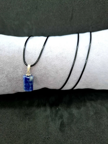 GÜMÜŞTEL EL SANATLARI Sertifikalı Lapis Lazuli Taşı Kolye Silindir Doğal Taş - 4