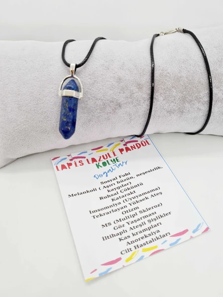 GÜMÜŞTEL EL SANATLARI Sertifikalı Lapis Lazuli Doğal Taş Pandül Kolye Zincir Ve Ip Dahil ürün görseli 1