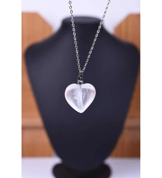 GÜMÜŞTEL EL SANATLARI Sertifikalı Kristal Kuvars Doğal Taş Kalp Kolye Sürpriz - Resim 2