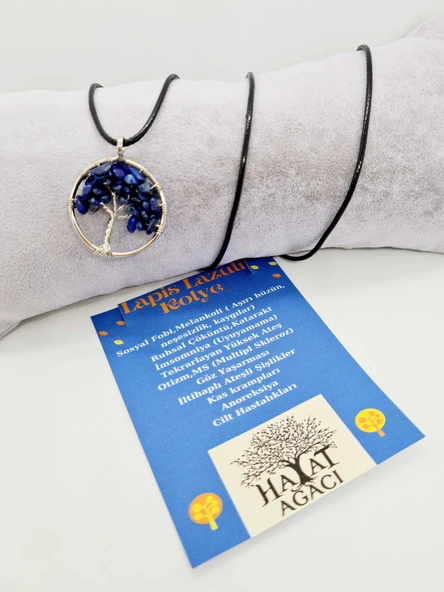 GÜMÜŞTEL EL SANATLARI Sertifikalı Lapis Lazuli Taşı Hayat Ağacı Kolye Orijinal Doğal Taş ürün görseli 1