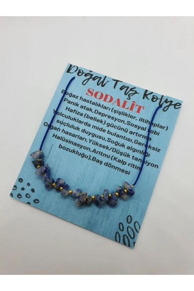 GÜMÜŞTEL EL SANATLARI Sertifikalı Sodalit Taşı Tasarım Kolye Ayarlanabilir Orijinal Doğal Taş Çok Fonksiyonlu Kolye - Resim 2