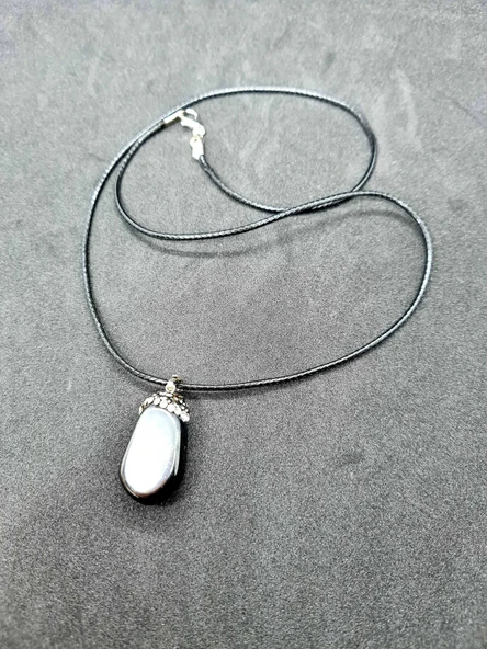 GÜMÜŞTEL EL SANATLARI Sertifikalı Hematit Taşı Doğal Taş Kolye Zincir Ve Ip Zirkon Taş Detaylı - Resim 2