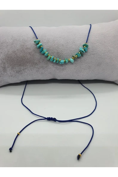 GÜMÜŞTEL EL SANATLARI Sertifikalı Turkuaz Taşı Tasarım Kolye Ayarlanabilir Orijinal Doğal Taş Çok Fonksiyonlu Kolye ürün görseli 1