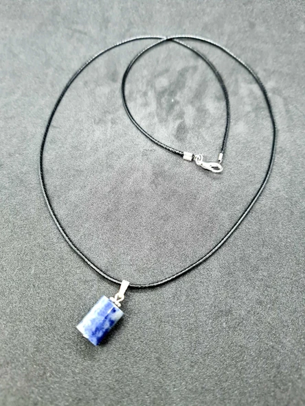 GÜMÜŞTEL EL SANATLARI Sertifikalı Lapis Lazuli Taşı Kolye Silindir Doğal Taş - 2