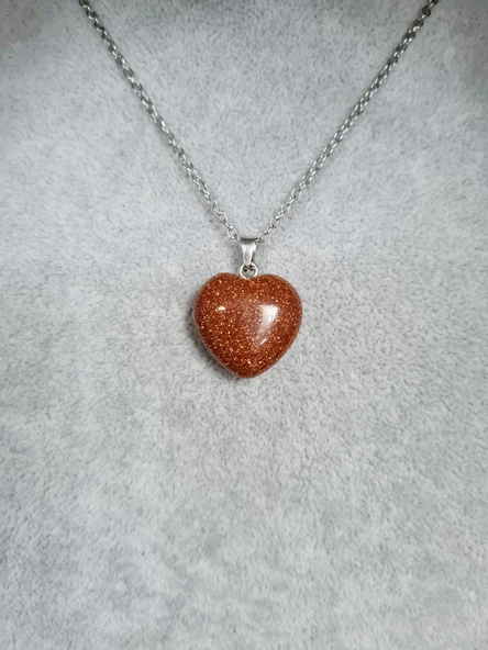 GÜMÜŞTEL EL SANATLARI Sertifikalı Yıldız Kahverengi Doğal Taş Kalp Model Kolye - Resim 2