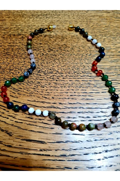 GÜMÜŞTEL EL SANATLARI Sertifikalı Doğal Taş Tasarım Kolye Labradorit,aytaşı,azurit,akik,yeşim,obsidyen,pembe Kuvars,unakit - Resim 2