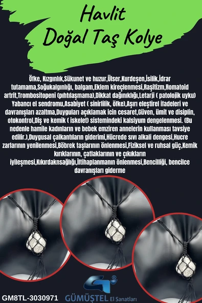 GÜMÜŞTEL EL SANATLARI Sertifikalı Havlit Doğal Taş Tasarım Kolye El Yapımı Örgü Model Aaa Kalite