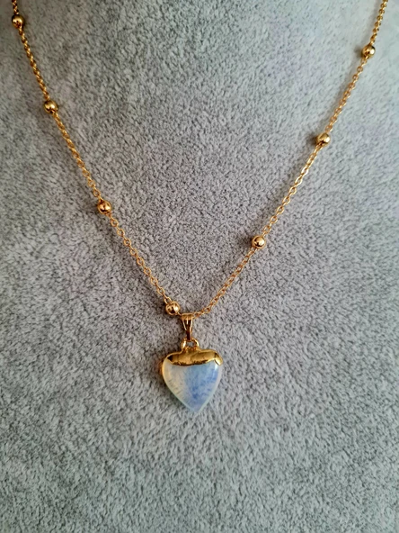 GÜMÜŞTEL EL SANATLARI Sertifikalı Opal Doğal Taş Kalp Tasarım Kolye Özel Tasarım Zincir Hediyeli Aaa Kalite - Resim 3