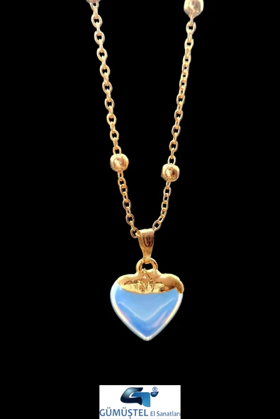 GÜMÜŞTEL EL SANATLARI Sertifikalı Opal Doğal Taş Kalp Tasarım Kolye Özel Tasarım Zincir Hediyeli Aaa Kalite - Resim 4