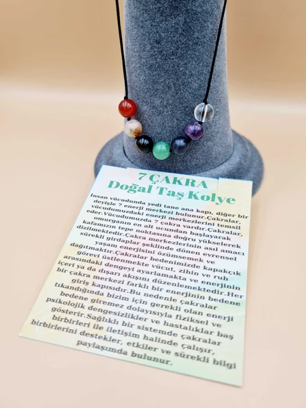 GÜMÜŞTEL EL SANATLARI Sertifikalı Doğal 7 Çakra Tasarım Kolye Doğal Taş 8 Mm - 4