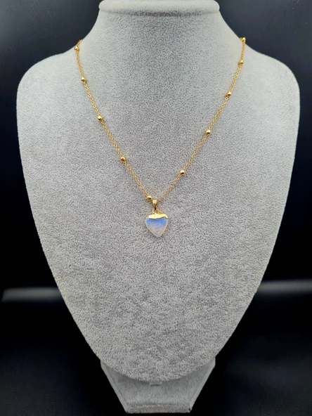 GÜMÜŞTEL EL SANATLARI Sertifikalı Opal Doğal Taş Kalp Tasarım Kolye Özel Tasarım Zincir Hediyeli Aaa Kalite - Resim 5