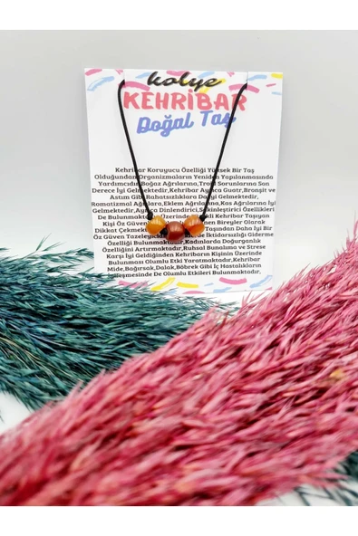 GÜMÜŞTEL EL SANATLARI Sertifikalı Doğal Kehribar Taşı Tasarım Kolye - 1