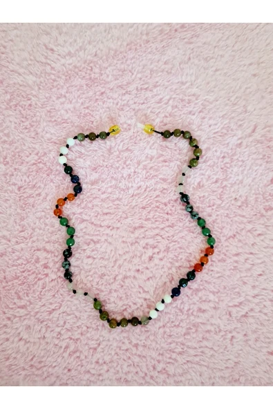 GÜMÜŞTEL EL SANATLARI Sertifikalı Doğal Taş Tasarım Kolye Labradorit,aytaşı,azurit,akik,yeşim,obsidyen,pembe Kuvars,unakit - Resim 3