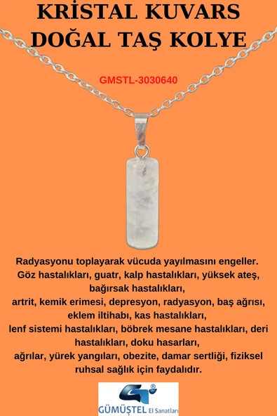 GÜMÜŞTEL EL SANATLARI Sertifikalı Kristal Kuvars Doğal Taş Kolye Özel Kesim