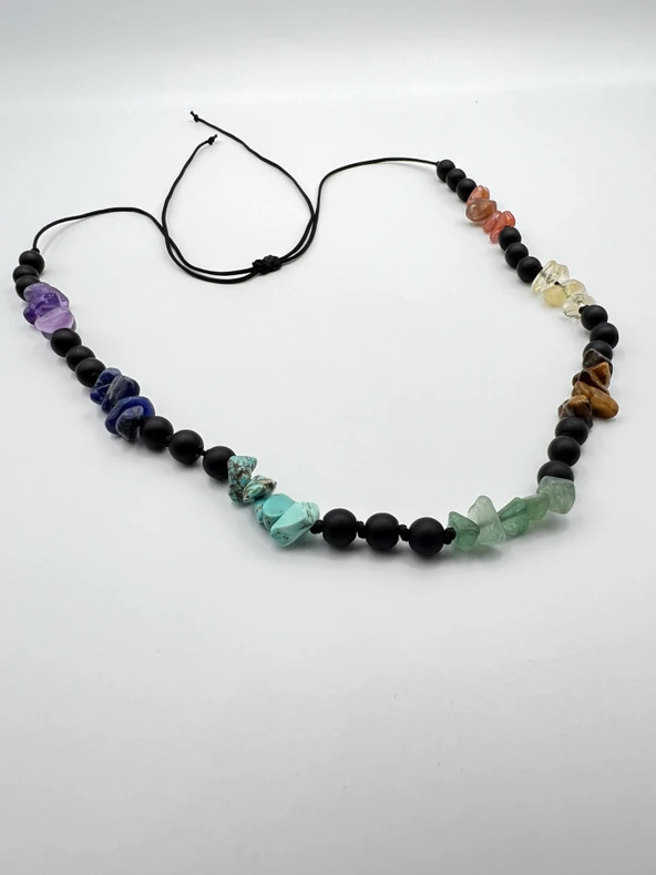 GÜMÜŞTEL EL SANATLARI Sertifikalı Doğal Taş 7 Çakra Oniks Taşı Tasarım Kolye - 2