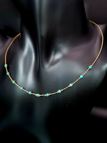 GÜMÜŞTEL EL SANATLARI Sertifikalı Doğal Turkuaz Taşı Tasarım Kolye Aaa Kalite El Yapımı ürün görseli 1