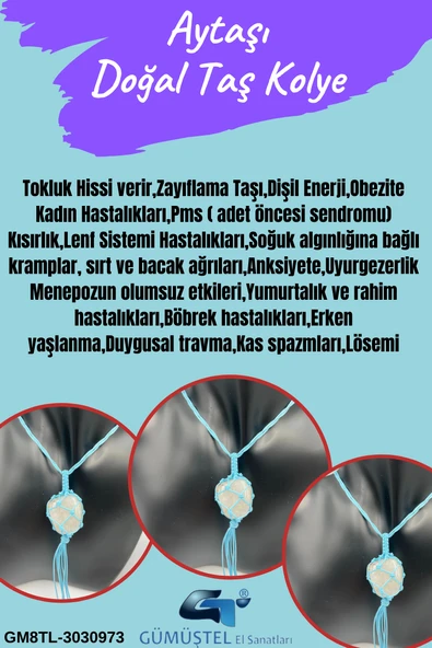 GÜMÜŞTEL EL SANATLARI Sertifikalı Aytaşı Doğal Taş Tasarım Kolye El Yapımı Örgü Model Aaa Kalite