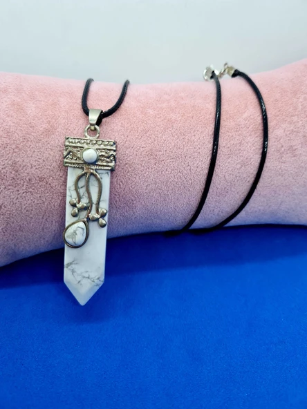 GÜMÜŞTEL EL SANATLARI Sertifikalı Havlit Doğal Taş Tasarım Kolye ürün görseli 1